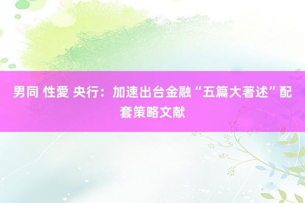 男同 性愛 央行：加速出台金融“五篇大著述”配套策略文献