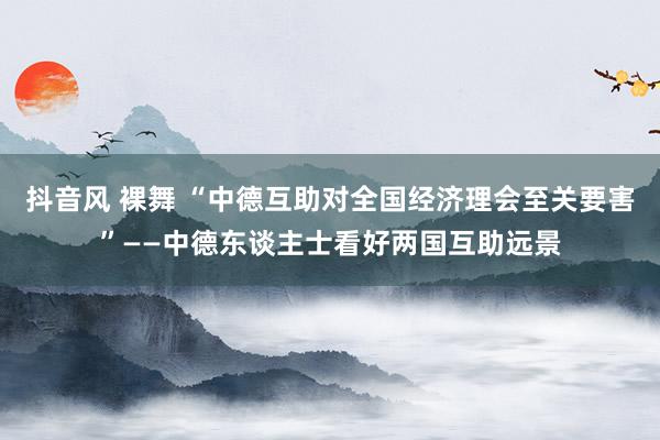 抖音风 裸舞 “中德互助对全国经济理会至关要害”——中德东谈主士看好两国互助远景